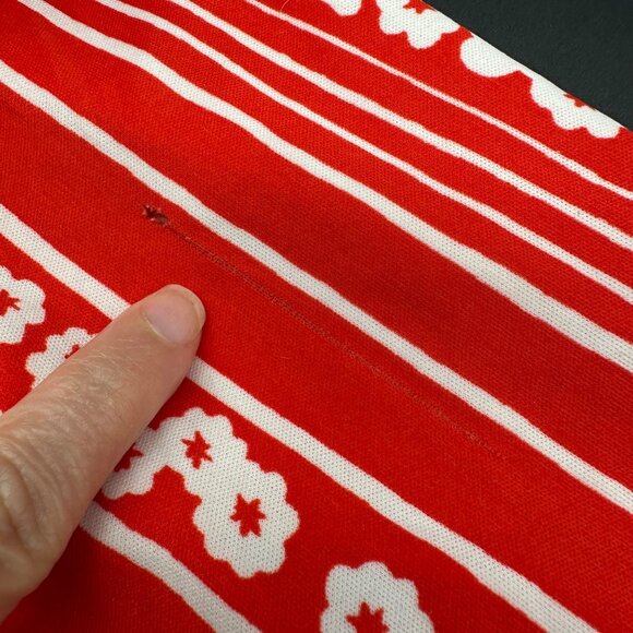 Vintage Maxi Dress Muumuu 1970s Red White Stripe Floral Polyester Knit M/L? READ - Picture 9 of 11